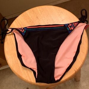 New Medium Xhilaration Black and Pink Tie Sides Bikini Bottom w Colorful Accents